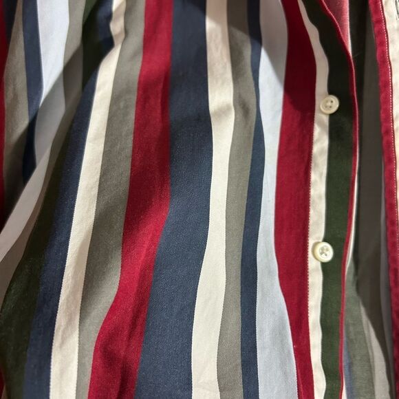 Vintage Y2K Tommy Hilfiger Red and Blue Striped Men's Shirt XL - Picture 3 of 16